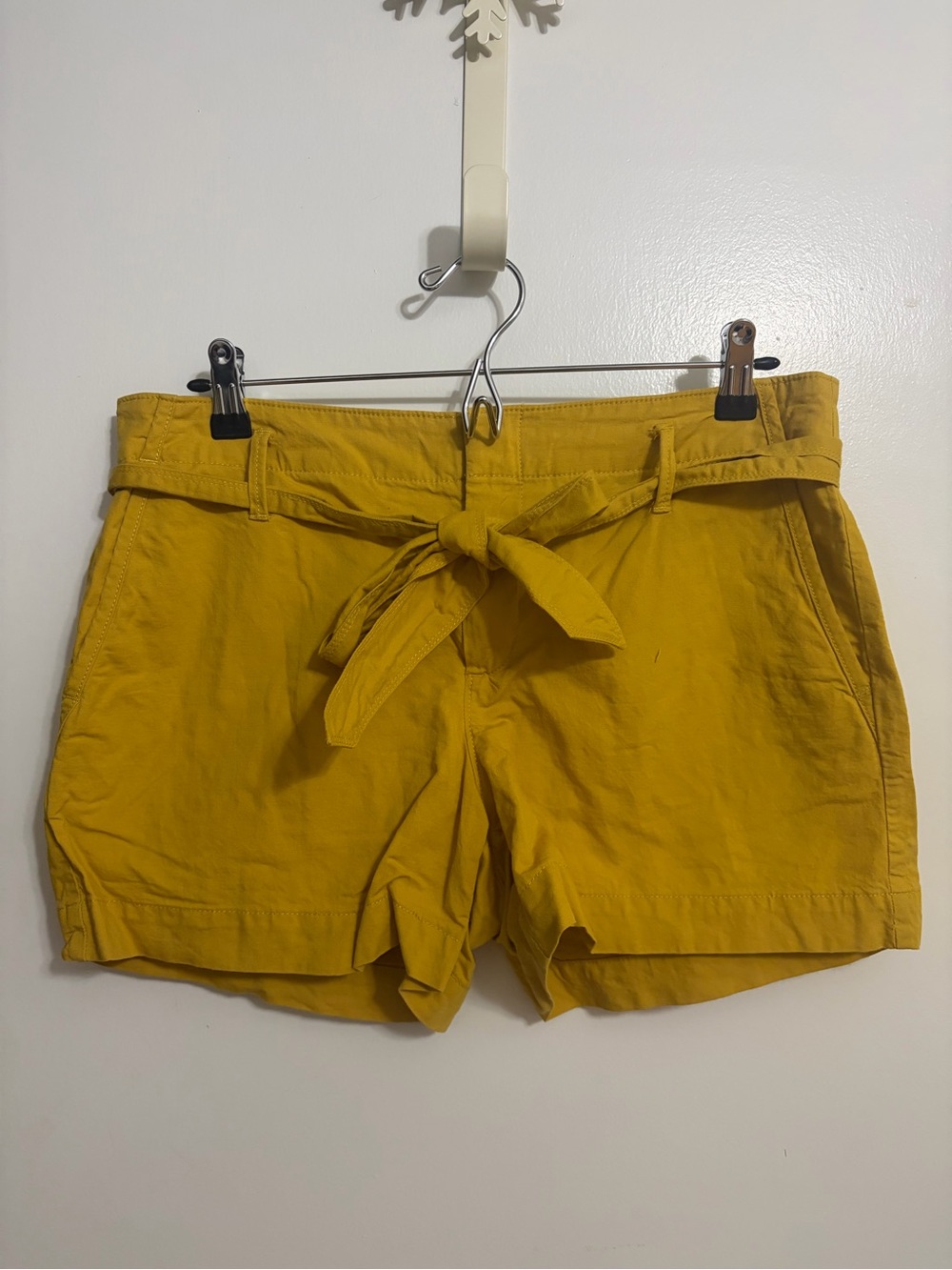 LOFT High-Waist Tie-Belt Shorts in Mustard